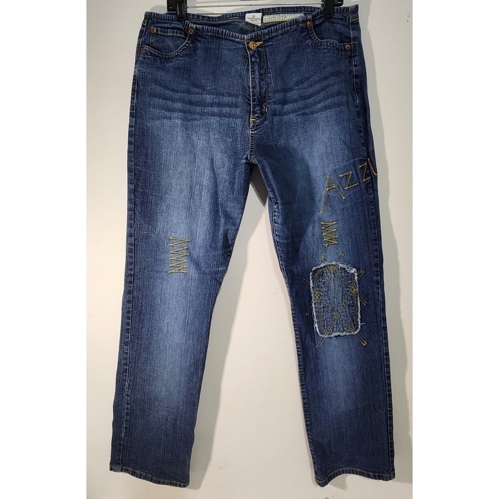 Azzure Denim Love Life Jeans‎ Mens Size 36x31 Blue Embroidered 5 Pockets Tag 38